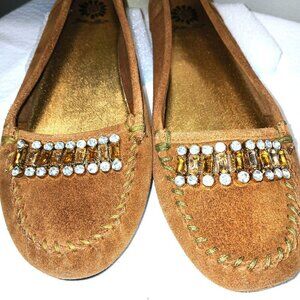 YELLOW BOX RETRO LEATHER SLIP ON FLATS BEADED JEWELED ACCENTS ROUND TOE SIZE 8.5